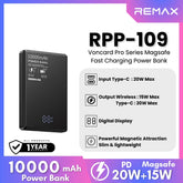 REMAX - RPP-109 Vocard Pro Series 10000mAh PD Magnetic Wireless Power Bank(PD 20W) - Black